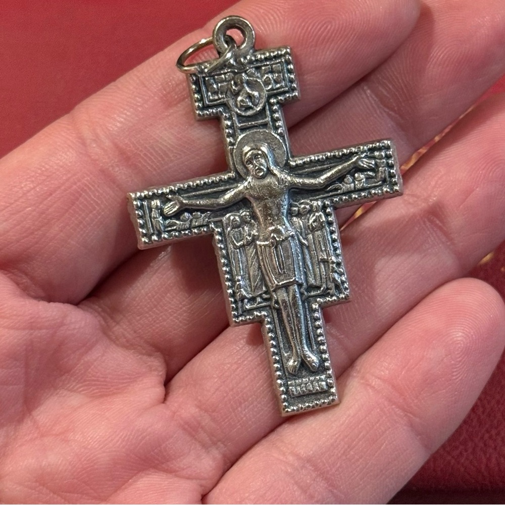 Vintage San Damiano Silver Crucifix Pendant Large